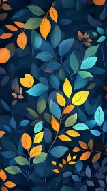 Colorful leaf branches glow over deep blue foliage field