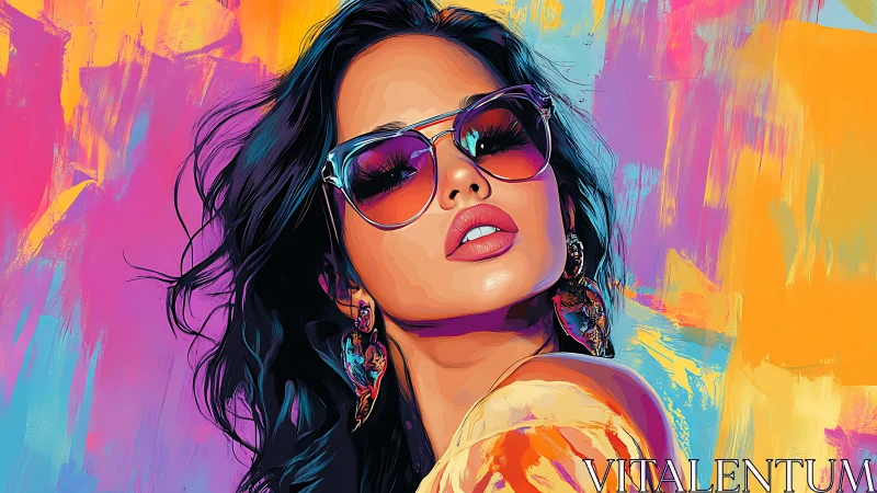 Bold digital portrait of stylish woman in sunglasses.