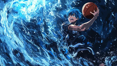 Tidal courtbreaker soaring through a swirling ocean of blue.