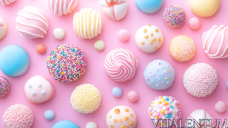 Arrangement of decorative spheres with varied surface treatments on pink background.