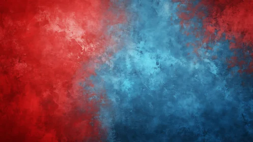 Red and blue textured abstract field suggests vivid contrast.