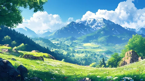 High-dynamic alpine valley panorama with luminous atmospheric depth.