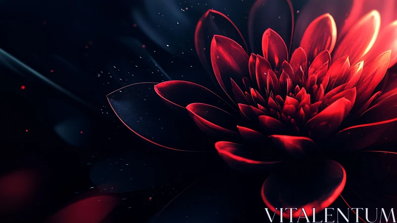 Luminous crimson flower unfolding in deep cosmic shadow.