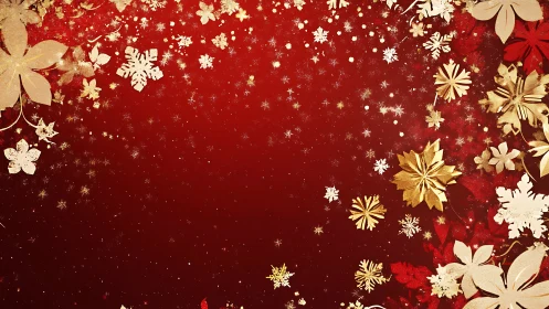 Festive red backdrop with cascading golden florals.