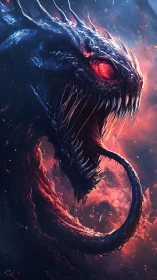 Serpentine creature rendered with high contrast lighting effects