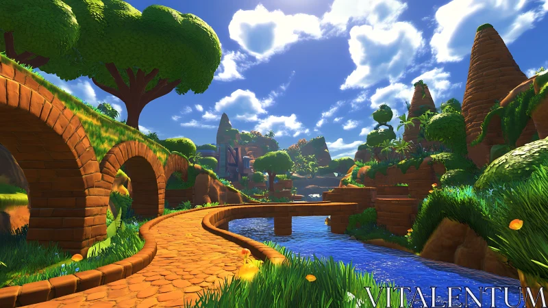 Enchanted Garden Path: Where Brick and Water Meet.