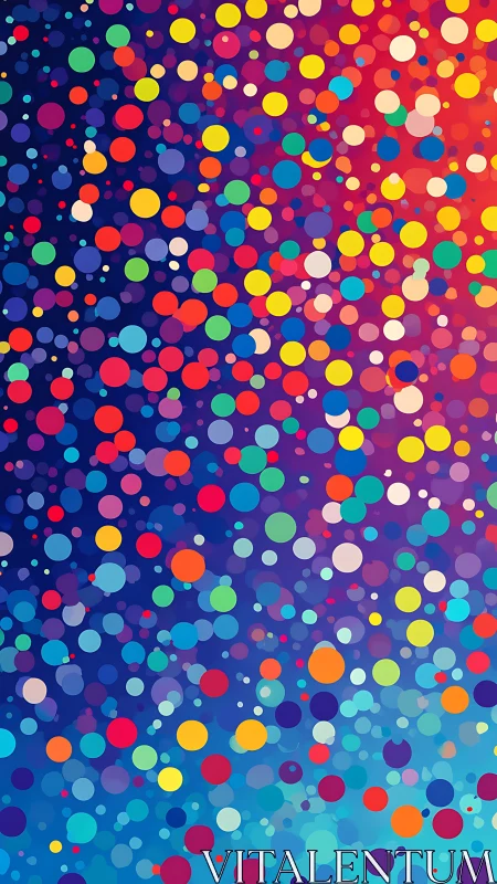 Multicolored circular dots on gradient blue background.