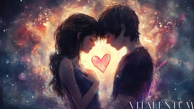 Luminescent Ethereal Couple with Rendered Light Effects and Particle Glow