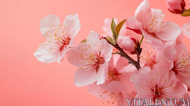 Cherry blossom branch is isolated against uniform pink background
