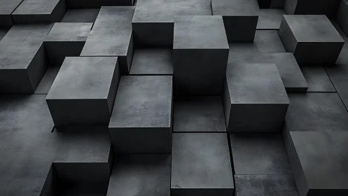 Dark geometric 3D cubes pattern with industrial texture, modern style.