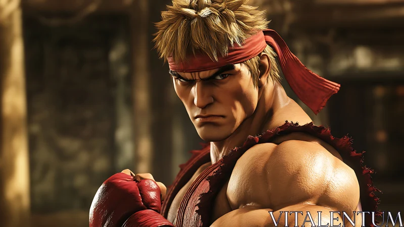 Focused warrior in red headband ready for a bold showdown.