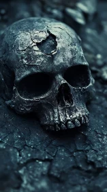Weathered human skull rendered in high-detail photorealism