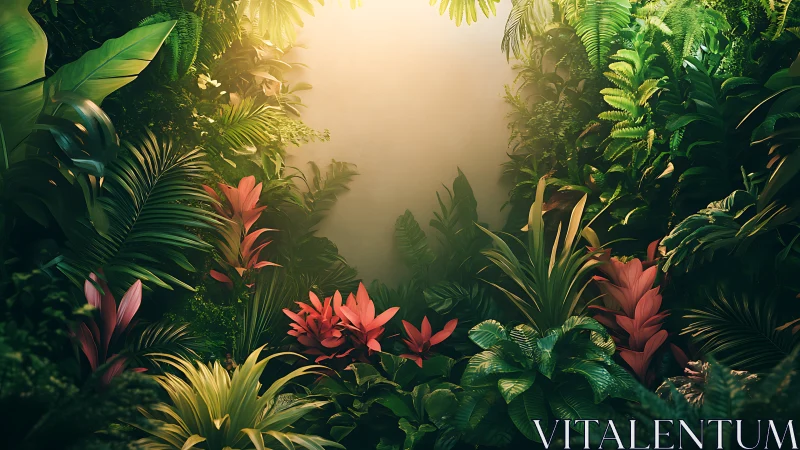 Image shows dense tropical foliage framing central light gap