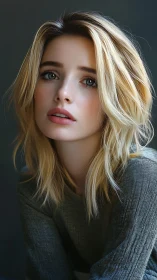 Soft portrait captures pensive woman in muted light.