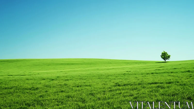 Minimalist grassland horizon with isolated tree composition.