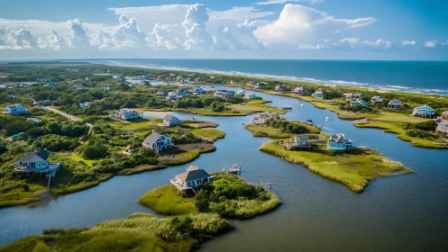 Coastal island homes embracing calm waterways and open sea.
