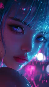 Neon-lit cyber gaze captures intense futuristic emotion.