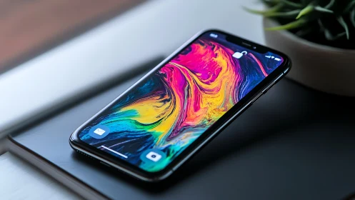 Vibrant Smartphone Display Showing Colorful Digital Wallpaper