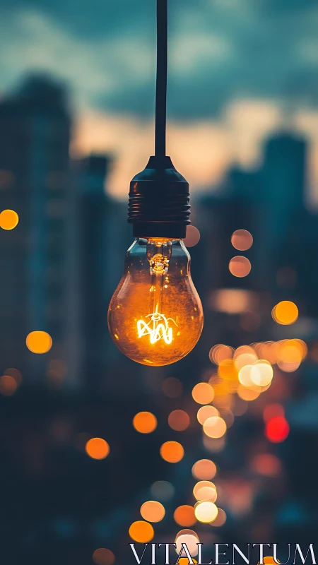 City dusk lightbulb dreaming above a river of bokeh glow.