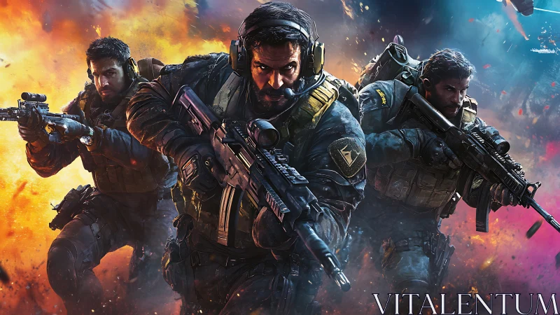 Tactical operators advance through explosive urban firefight