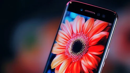 High-resolution smartphone displaying vivid gerbera daisy with precise color gradients