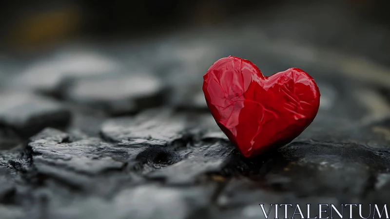 Translucent Red Polyhedric Heart on Textured Dark Surface