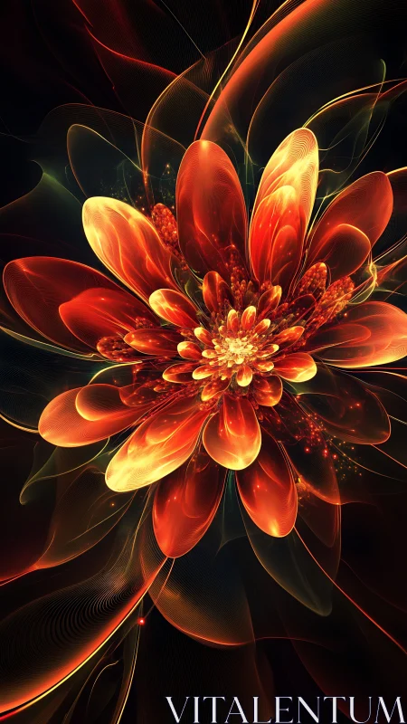 Digital abstract flower with layered luminous petals design.