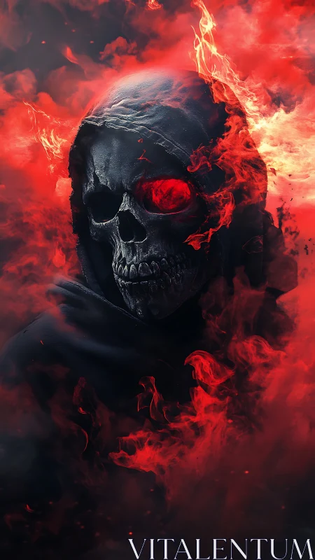 Ember eyed reaper leans from the blaze with patient menace