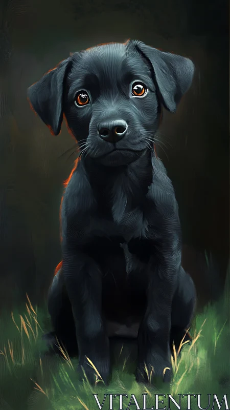 Digital rendering shows black puppy sitting on grass