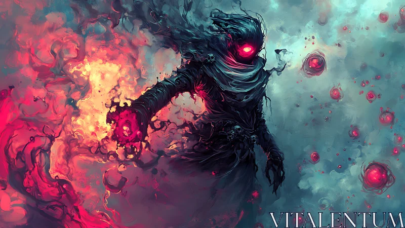 Void sorcerer wreathed in flaming crimson energy.