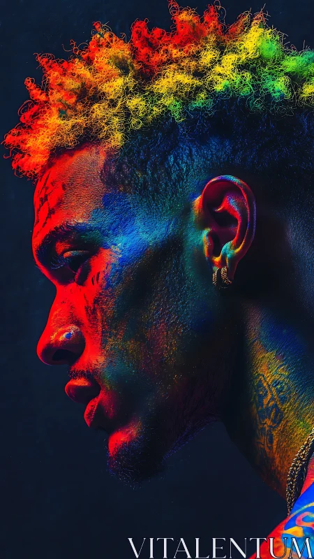 Chromatic side-profile portrait under spectral rim lighting.