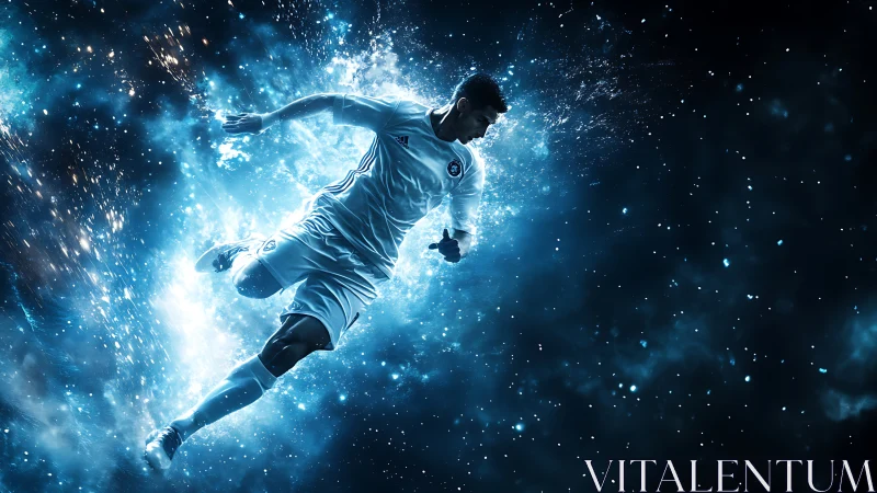 Starlit striker rockets through a nebula of frozen motion