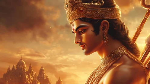 Radiant warrior prince in sunset-gilded divine profile.