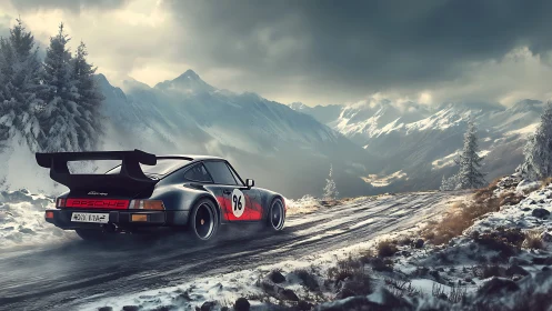 Rally-prepped Porsche 911 powers through icy alpine switchback