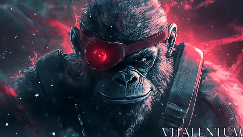 Cybernetic war-ape ignites the neon battlefield nightscape.