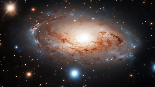 Spiral galaxy core with dust lanes and ionized starforming rim.