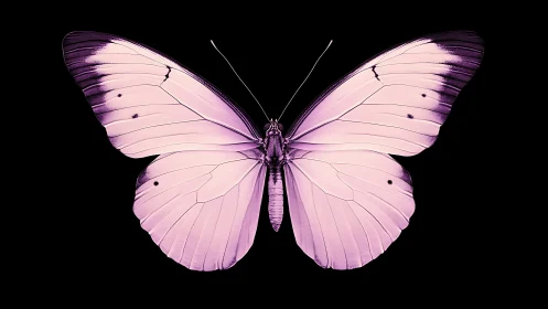Soft pink butterfly glows in elegant contrast on black