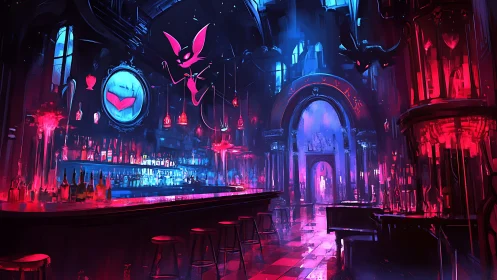 Neon demon bar glows with playful spirits and secret charm.