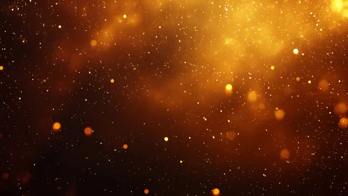 Dense golden bokeh particle field with depth layered luminous haze