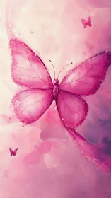 Soft pink butterfly drifting through a cotton-candy sky.