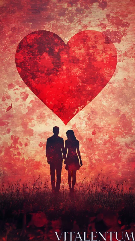Couple Standing Beneath Luminous Red Heart Symbol