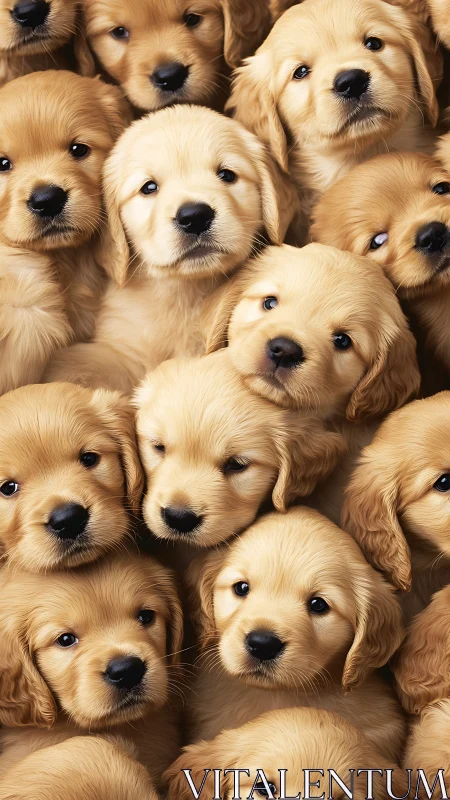 High-density close-up composition of golden retriever puppies