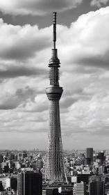 Television broadcasting tower over dense urban skyline.