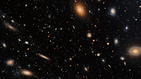 Cosmic Orchard of Galaxies Drifting Through Infinite Night.