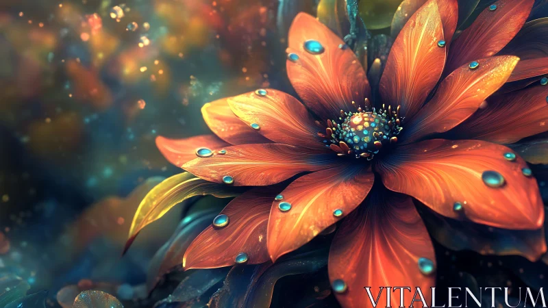 Digital flower with turquoise jeweled petals rendered with luminous detail.