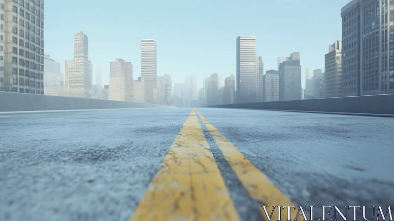 Elevated urban roadway with central yellow lane markings.
