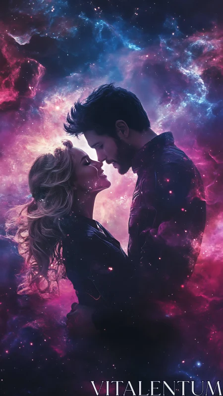 Nebular Silhouette Couple Intertwined in Cosmic Energy.