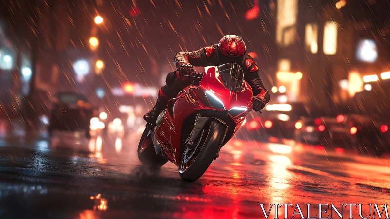 Neon rain carves a scarlet comet through the midnight street