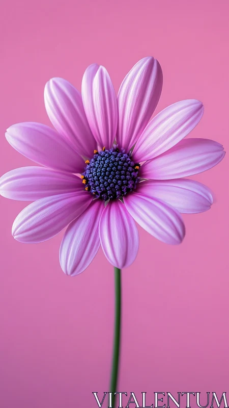 Pink daisy flower close-up on solid pastel pink background.