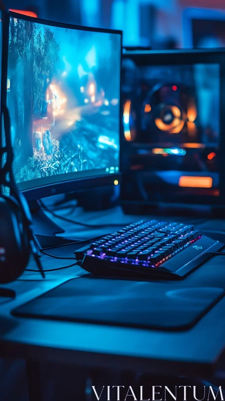 Immersive RGB gaming battlestation in cool neon glow.